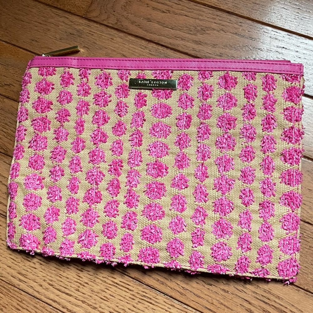 KATIE LOXTON • Pink and Tan Straw Textured Clutch